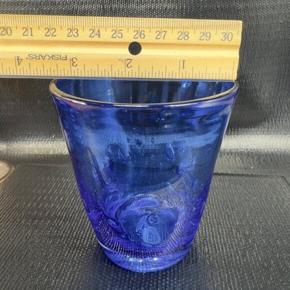 Hudson Grace Henri Tumbler Glasses Controlled Bubbles Pinched Dark Blue Set 2 - Picture 3 of 15